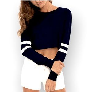 Cropped Long Sleeve Stripe Sleeve Sweatshirt